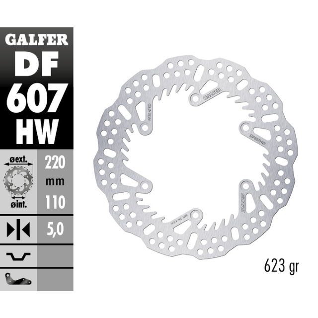 Disque de frein Galfer Shark Husaberg 450 FE (04-14) arrière - 5 mm DF607HW