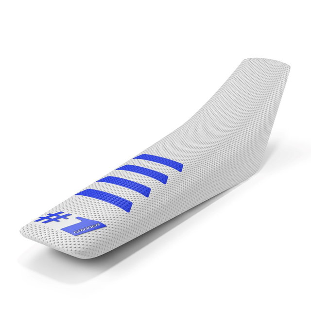 Housse de selle universelle Onegripper - Ribbed blanc et bleu OSC02-WHBE